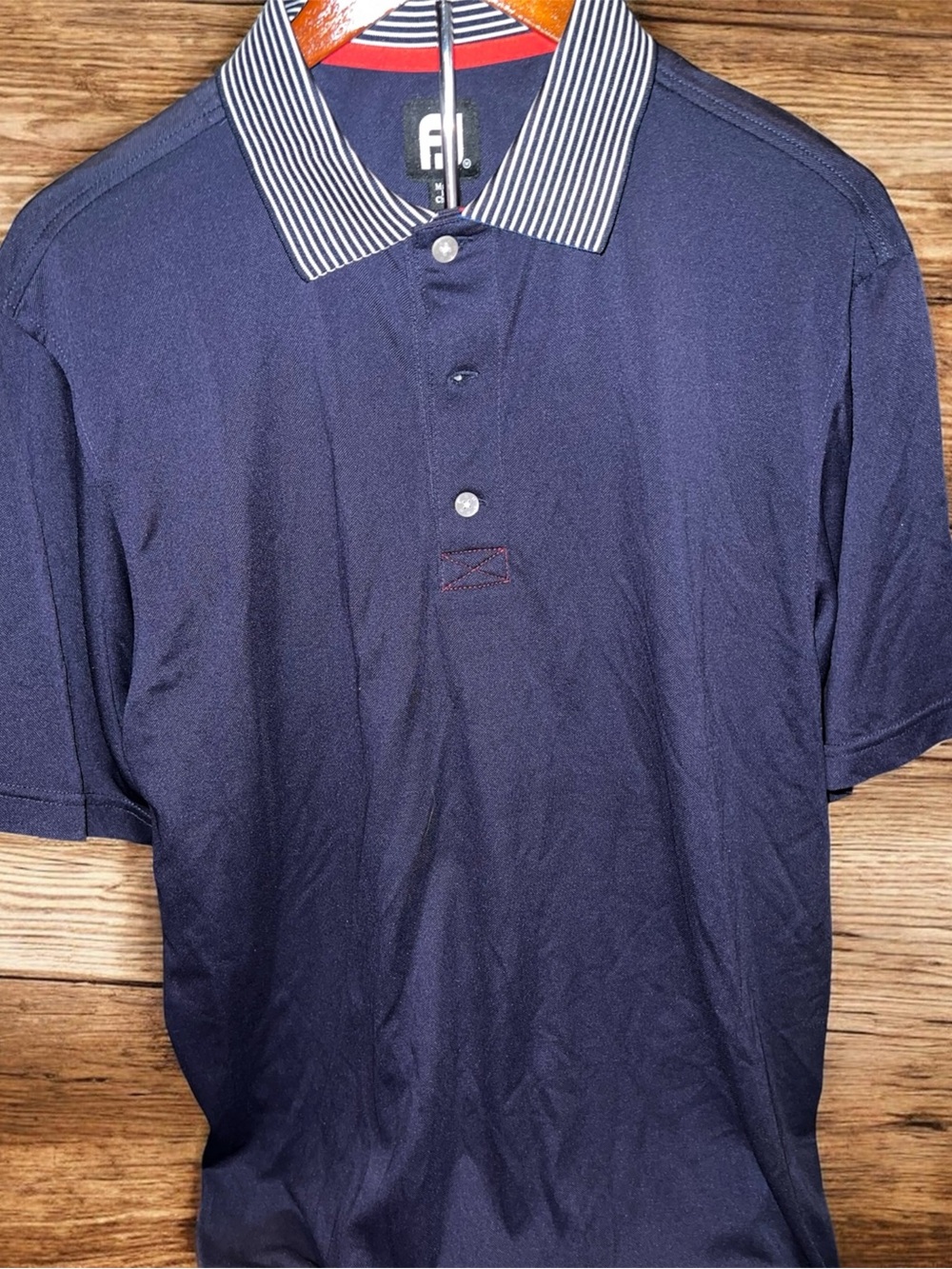 Men's Navy Polo with Striped Contrast Collar
